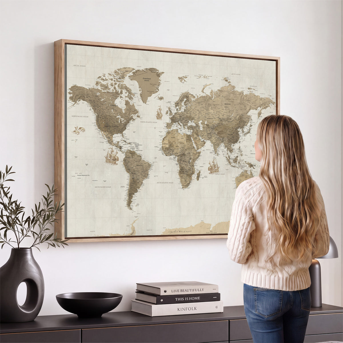 28283260-MGV-CV-36X24 - Detailed World Map Wall Art Canvas Print