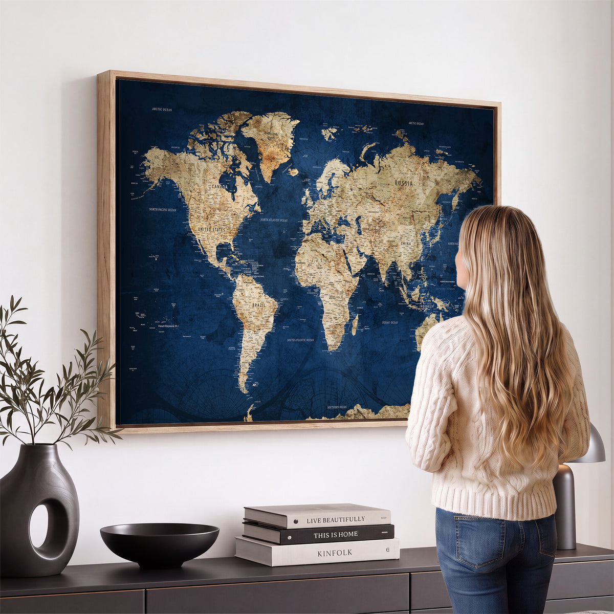 57503519-MGV-CV-36X24 - World Map Canvas Print – Framed Travel Map Wall Art for