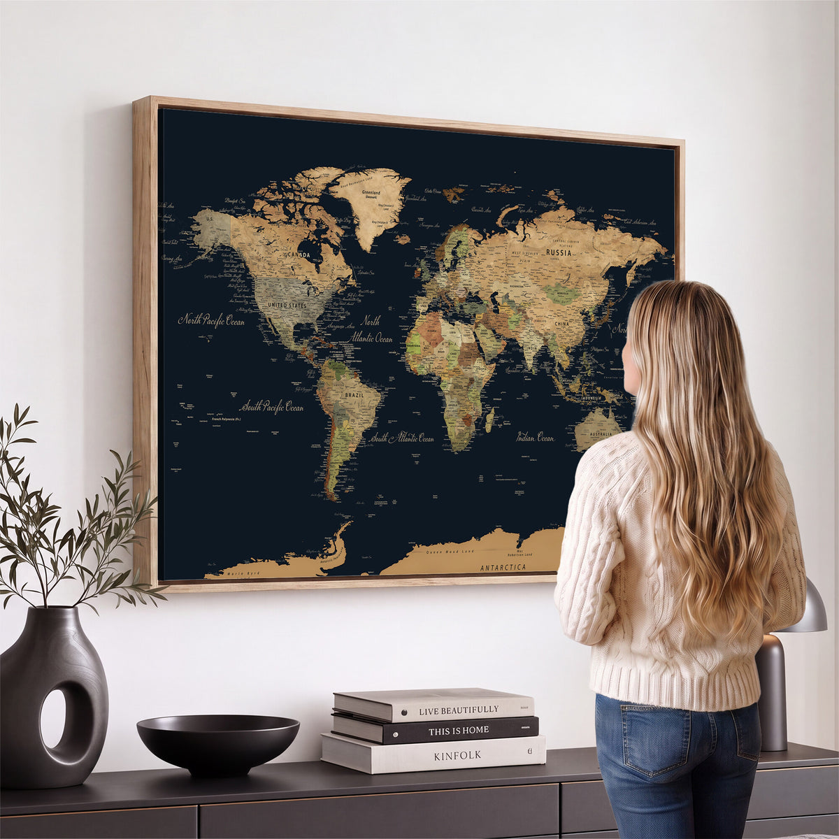 94449133-MGV-CV-36X24 - Vintage World Map Canvas on the Dark Background Wall Art