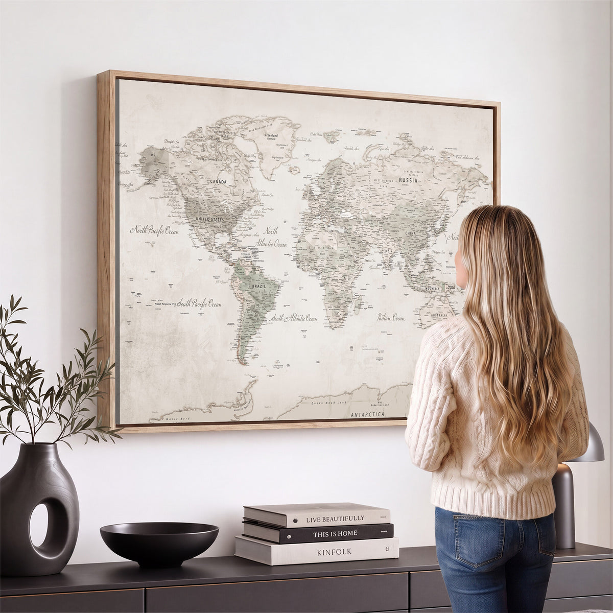 90355419-MGV-CV-36X24 - Antique Style World Map Canvas Print | Vintage Detailed World Map Art for Travel Lovers