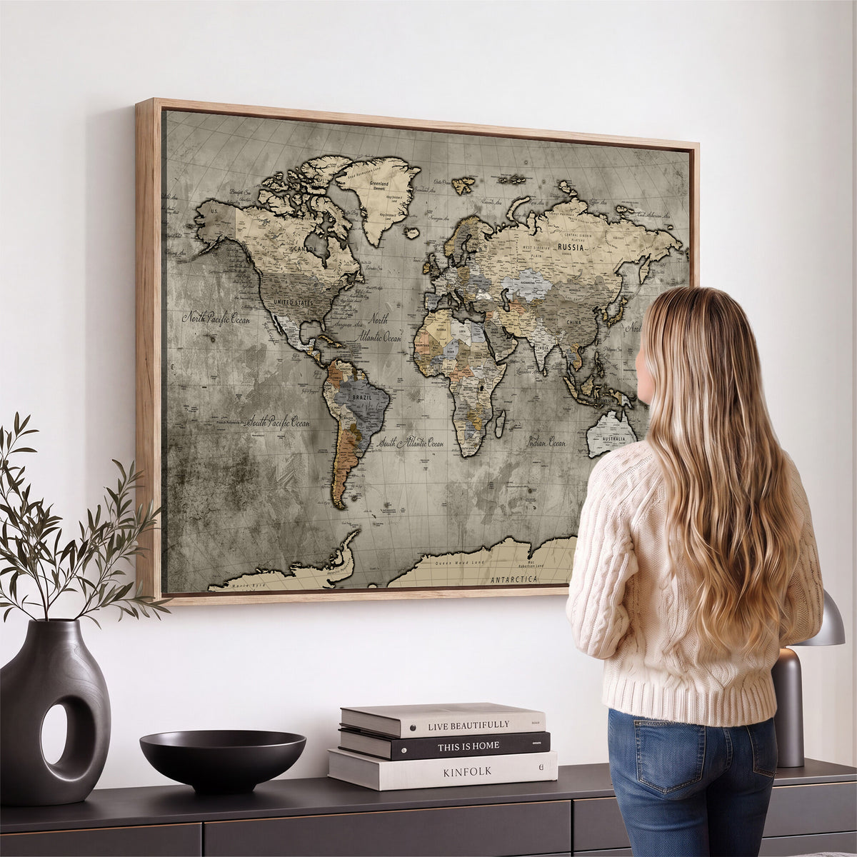 85218700-MGV-CV-36X24 - World Map Canvas Print, Detailed Map of the World Wall Art