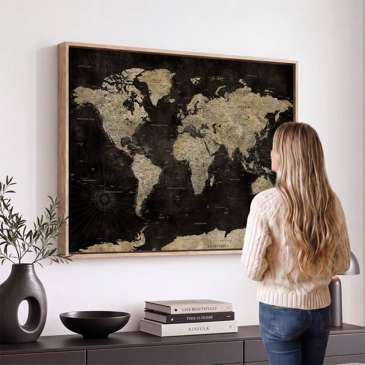 60653880-MGV-CV-36X24 - Push Pin World Map Canvas Wall Art Print, Interactive Travel