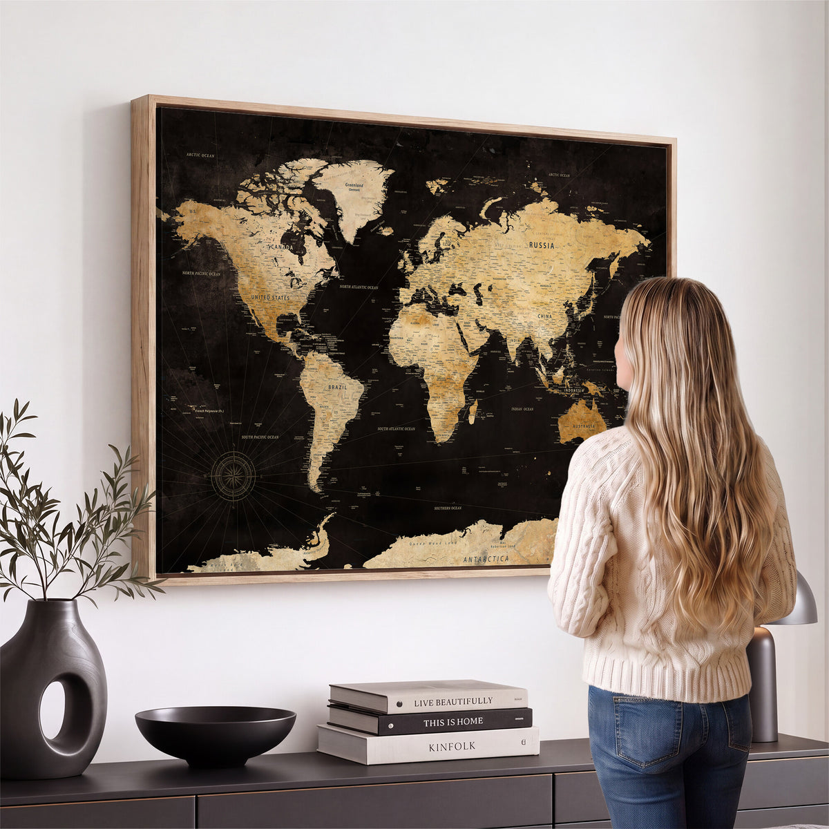 70468159-MGV-CV-36X24 - Extra Large World Map Canvas Print – Detailed Map Classic