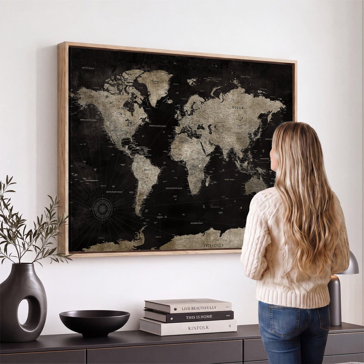 56225956-MGV-CV-36X24 - Detailed World Map Wall Art Print - Large Framed World Map