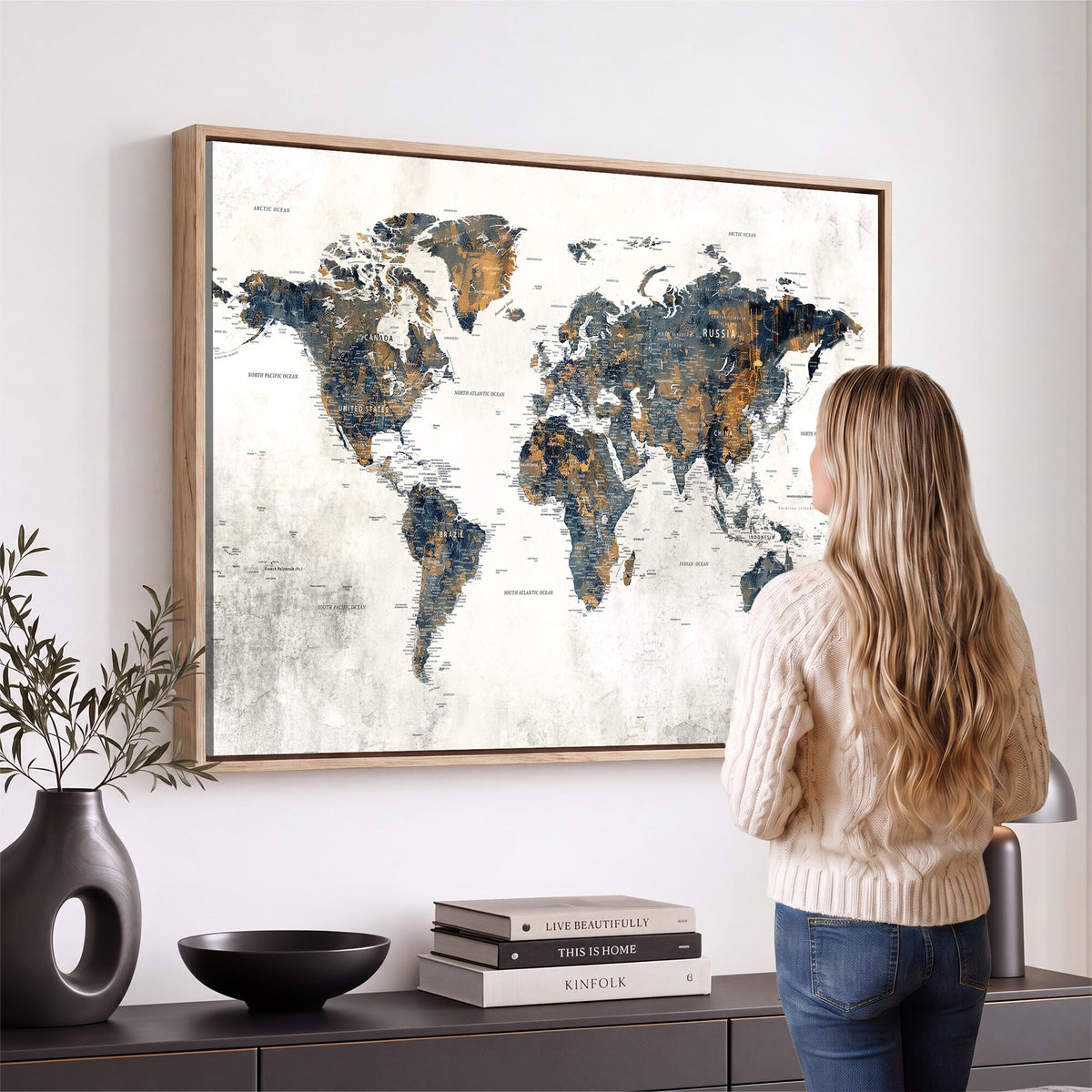 52451147-MGV-CV-36X24 - World Map Wall Art Canvas Print for Office Wall Decor