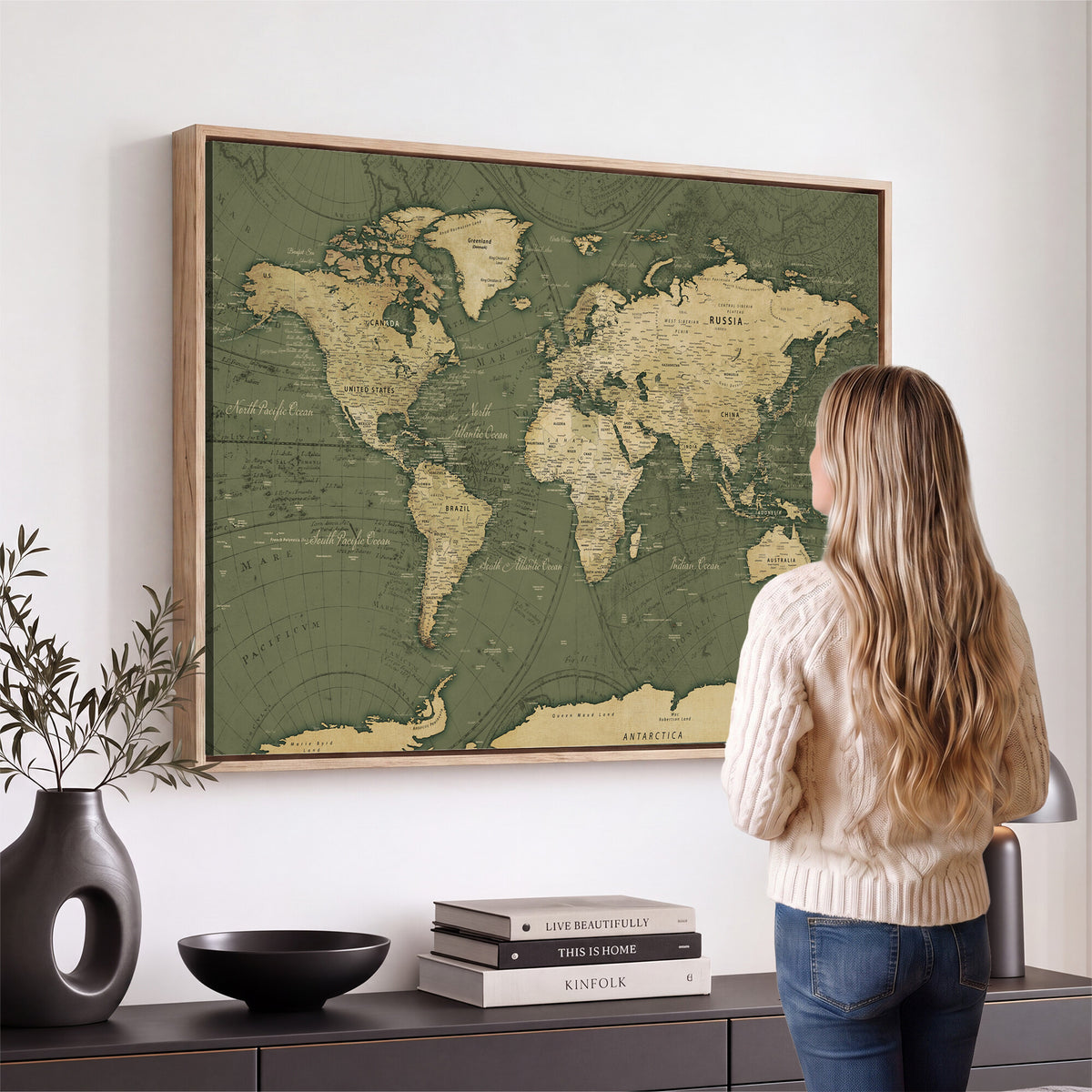 75846040-MGV-CV-36X24 - Large World Map Canvas Wall Art Print for Study Room Decor -