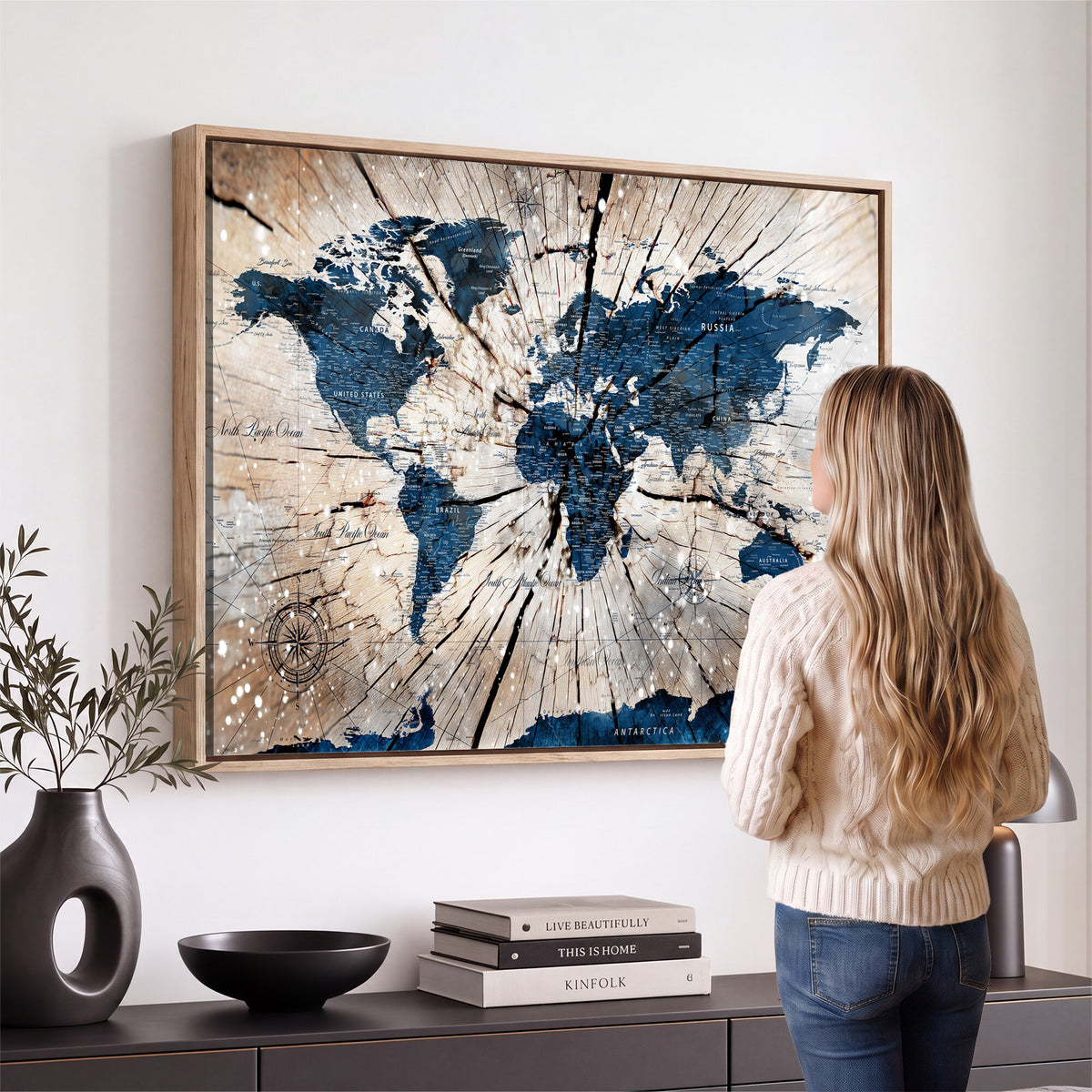 19478704-MGV-CV-36X24 - World Map Wall Art Canvas Print, Modern Decorative Framed Map Artwork Prints for Living Room, Office, Bedroom Wall Decor