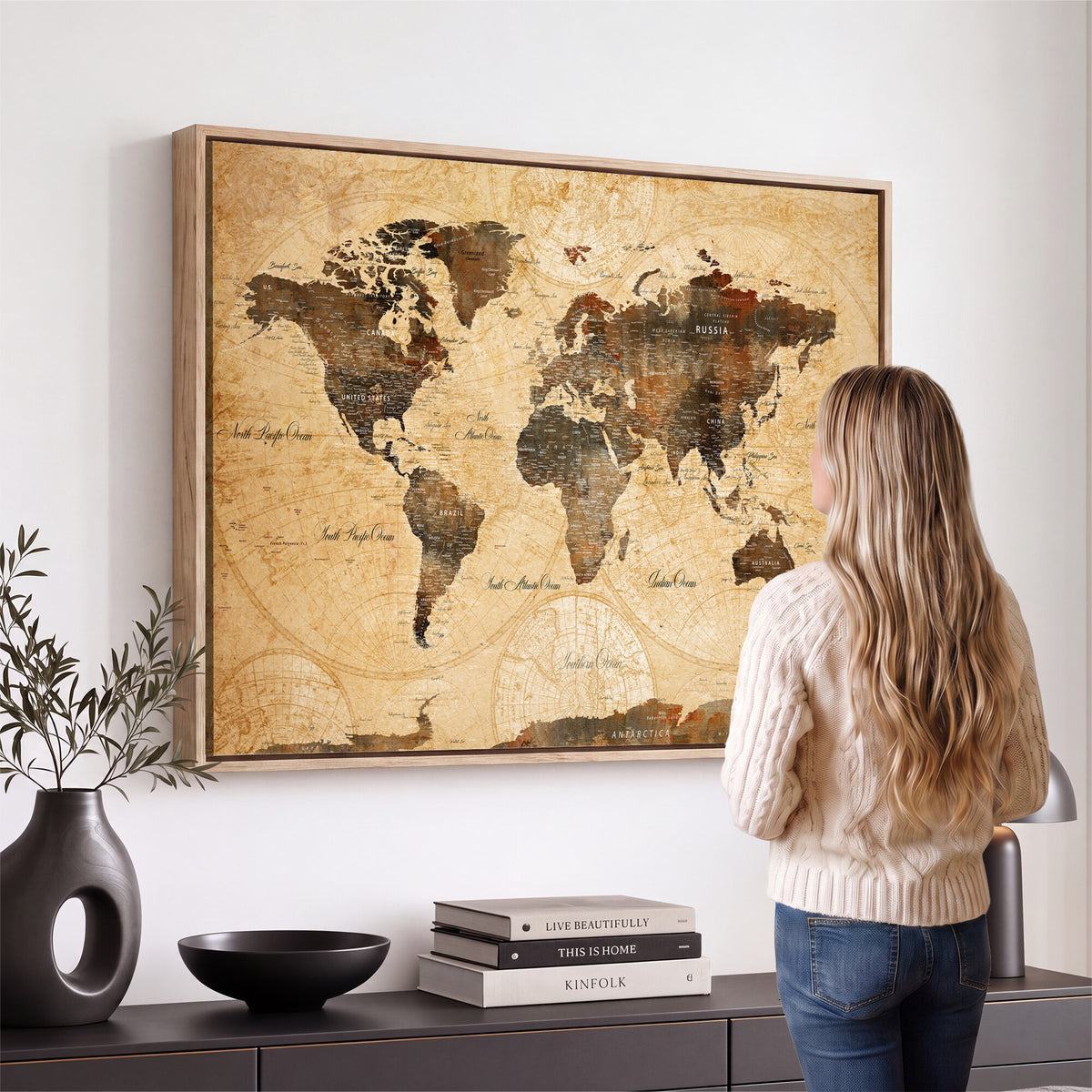 63156625-MGV-CV-36X24 - World Map Wall Art Canvas Print, Modern Decorative Framed Map Artwork Prints for Living Room, Office, Bedroom Wall Decor