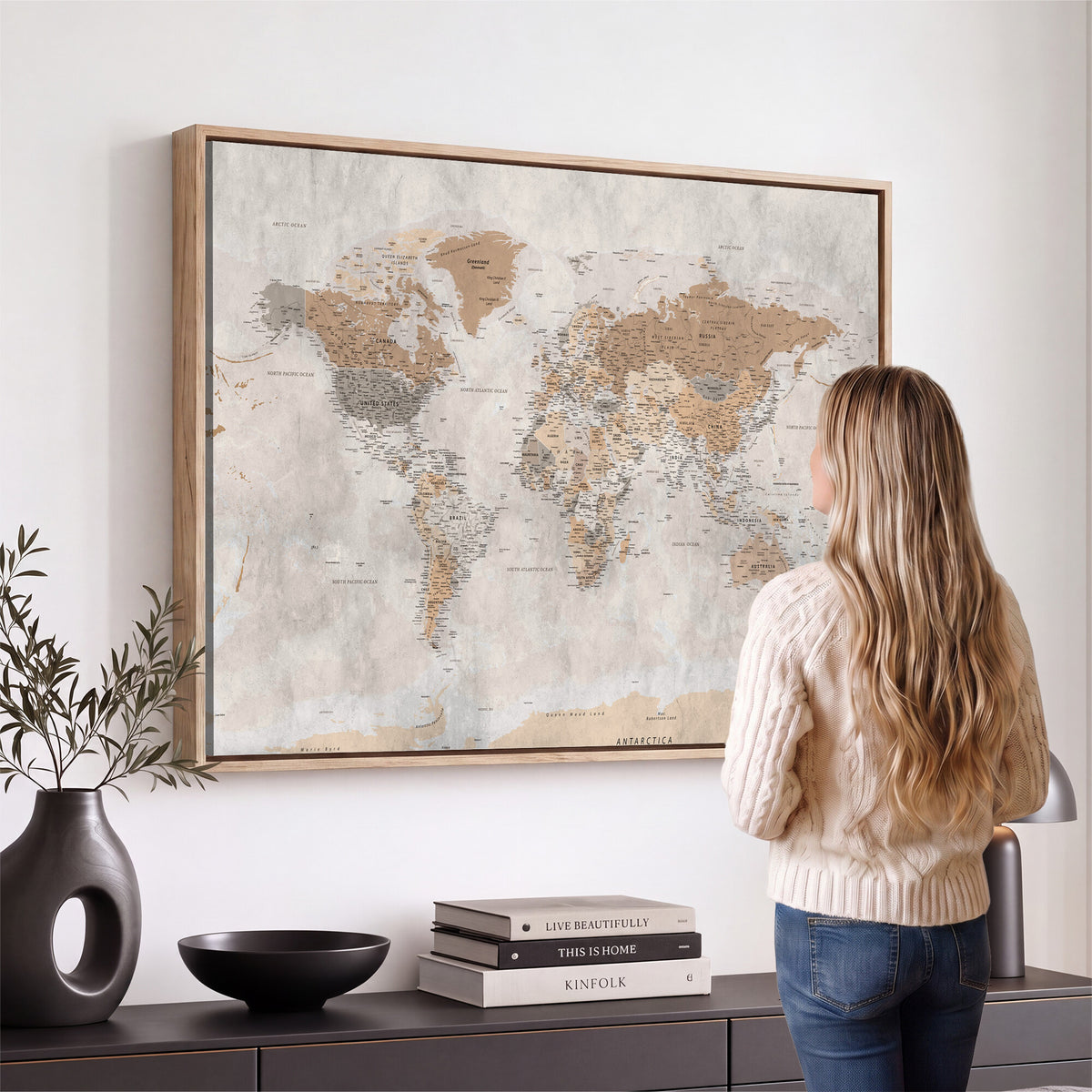 34051638-MGV-CV-36X24 - Detailed World Map Wall Art Canvas Print for Home and Office Decor