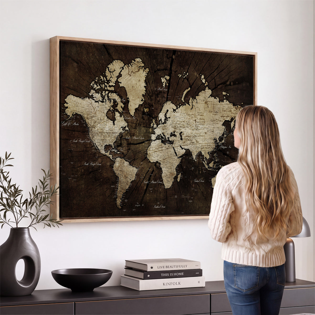 40991509-MGV-CV-36X24 - World Map Wall Art Canvas Print, Modern Decorative Framed Map Artwork Prints for Living Room, Office, Bedroom Wall Decor