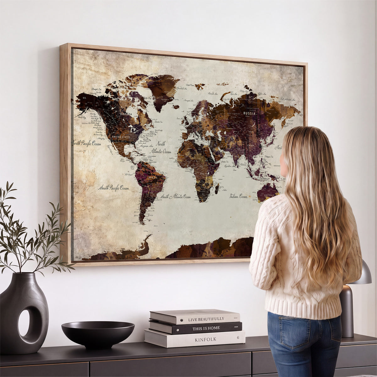 50611123-MGV-CV-36X24 - World Map Canvas Triptych | Colorful Global Wall Art for Living Rooms