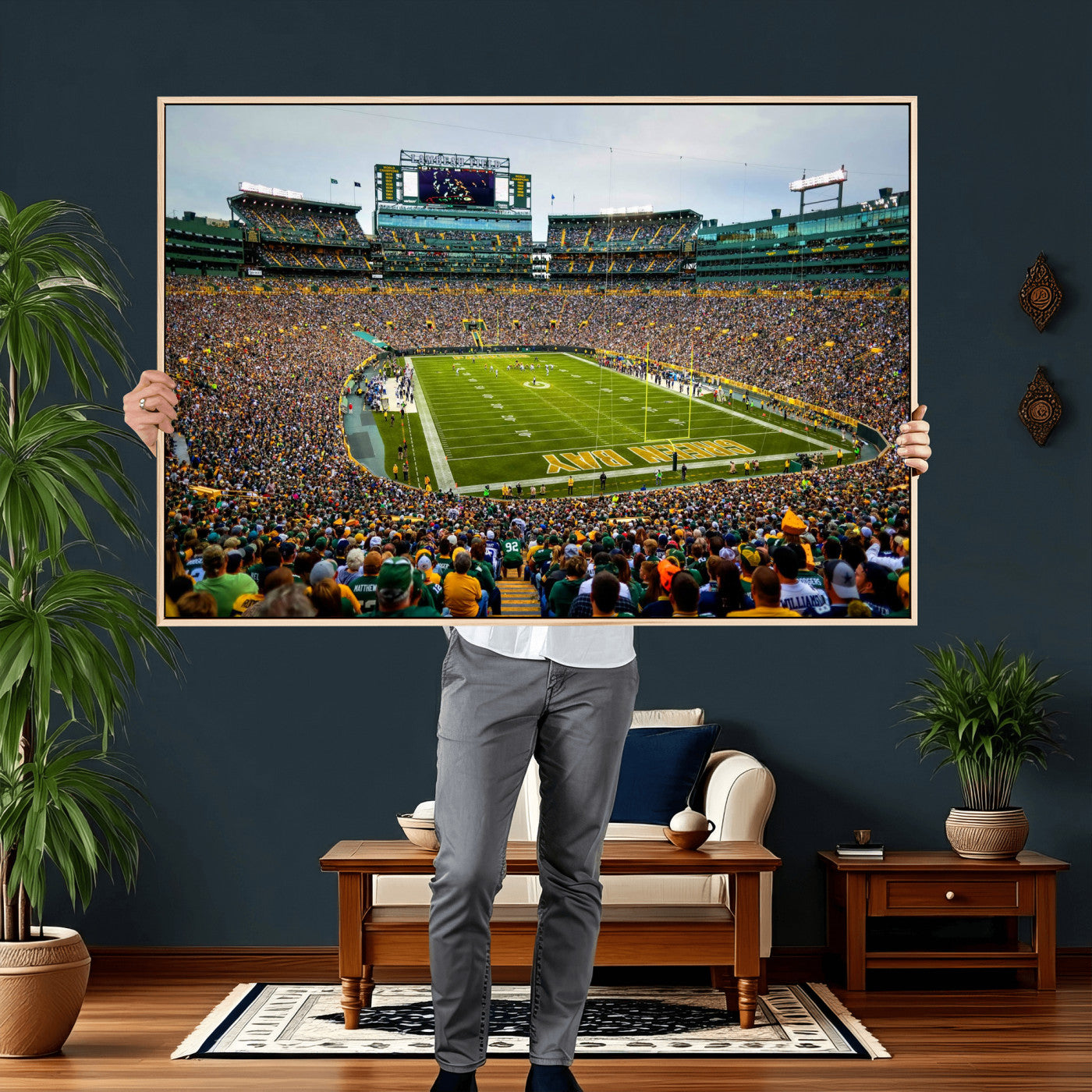 56521752-MGV-CV-36X24 - Green Bay Packers Stadium Wall Art Canvas Print, Lambeau Field Football Stadium Artwork, Framed Wall Art Ready to Hang