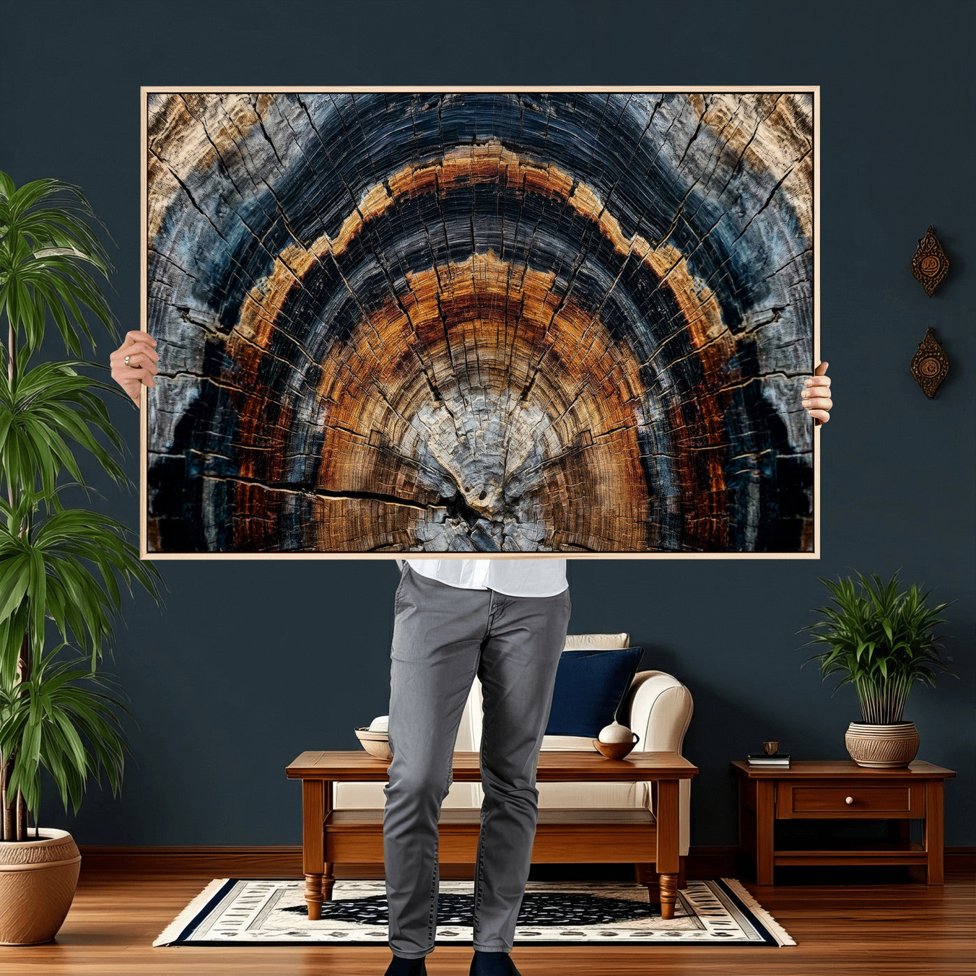 92693966A-MGV-CV-36X24 - Abstract Wood Grain Canvas Print, Tree Ring Pattern Wall Art, Framed Canvas Ready to Hang