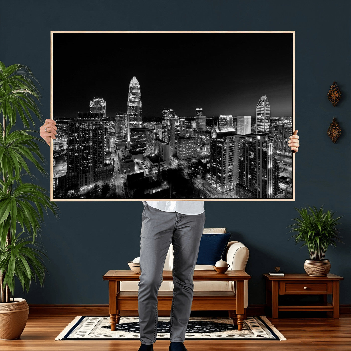 68329345-MGV-CV-36X24 - Atlanta Skyline Wall Art Canvas Print, Atlanta Downtown Night Cityscape Print for Modern Urban Wall Decor