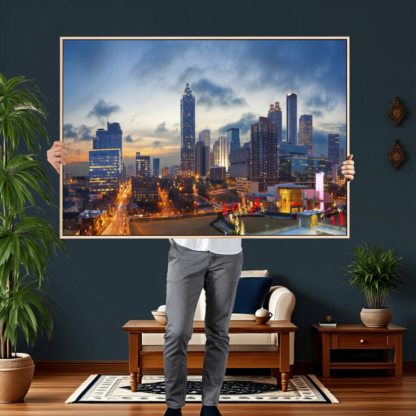 18461309-MGV-CV-36X24 - Atlanta Skyline Wall Art Canvas Print, Atlanta Downtown Night Cityscape Print for Modern Urban Wall Decor