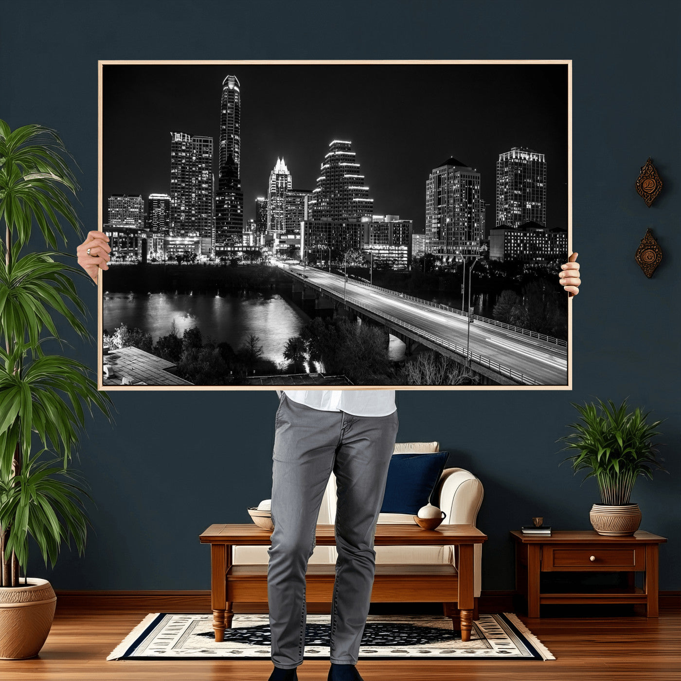 37531750-MGV-CV-36X24 - Austin Skyline Wall Art Canvas Print, Austin Downtown Night Cityscape Print for Modern Urban Wall Decor