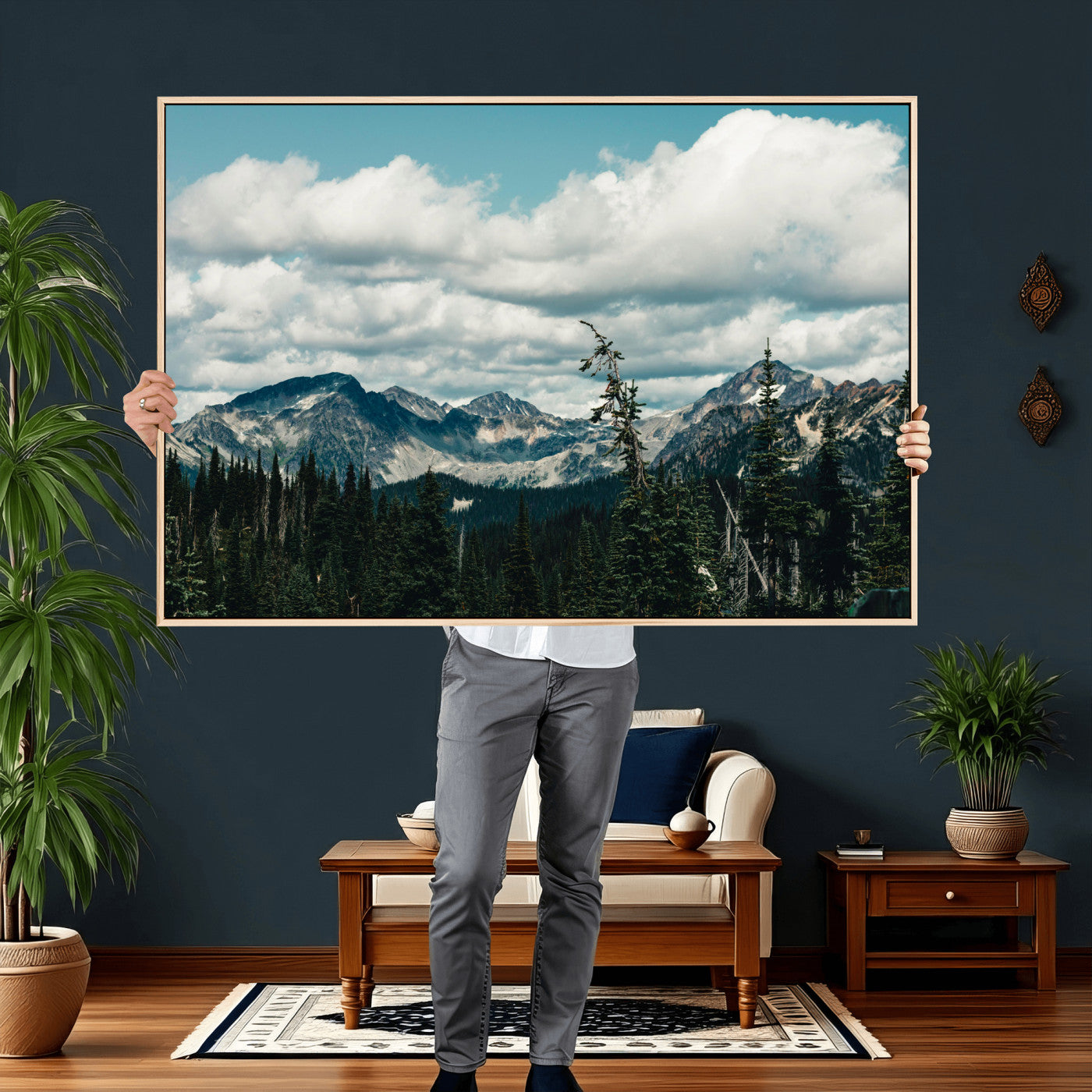 30416773-MGV-CV-36X24 - Mountain Forest Wall Art Canvas Print, Alpine Pine Tree Landscape Photography, Scenic Wilderness Mountain View, Nature Wall Decor