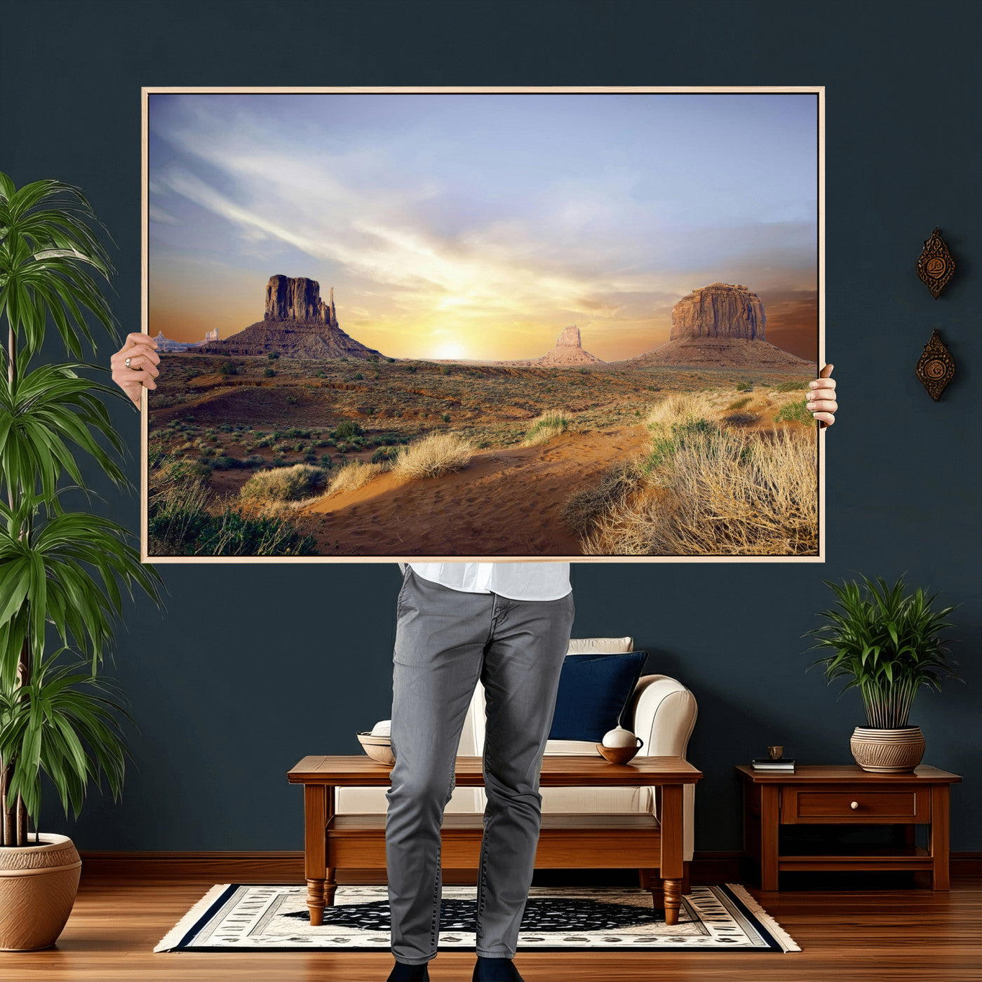 14901845-MGV-CV-36X24 - Monument Valley Desert Landscape Wall Art Canvas Print, Southwest Desert Rock Formation Canvas Print, Western Red Rock Panorama Art Printing