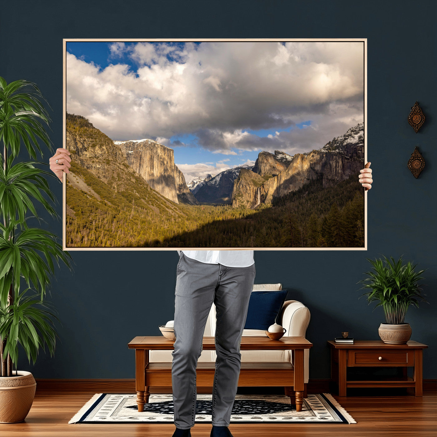 51451302-MGV-CV-36X24 - Yosemite Valley Mountain Landscape Wall Art Canvas Print, Granite Cliff Forest Valley Canvas Print, California National Park Scenic Art Printing