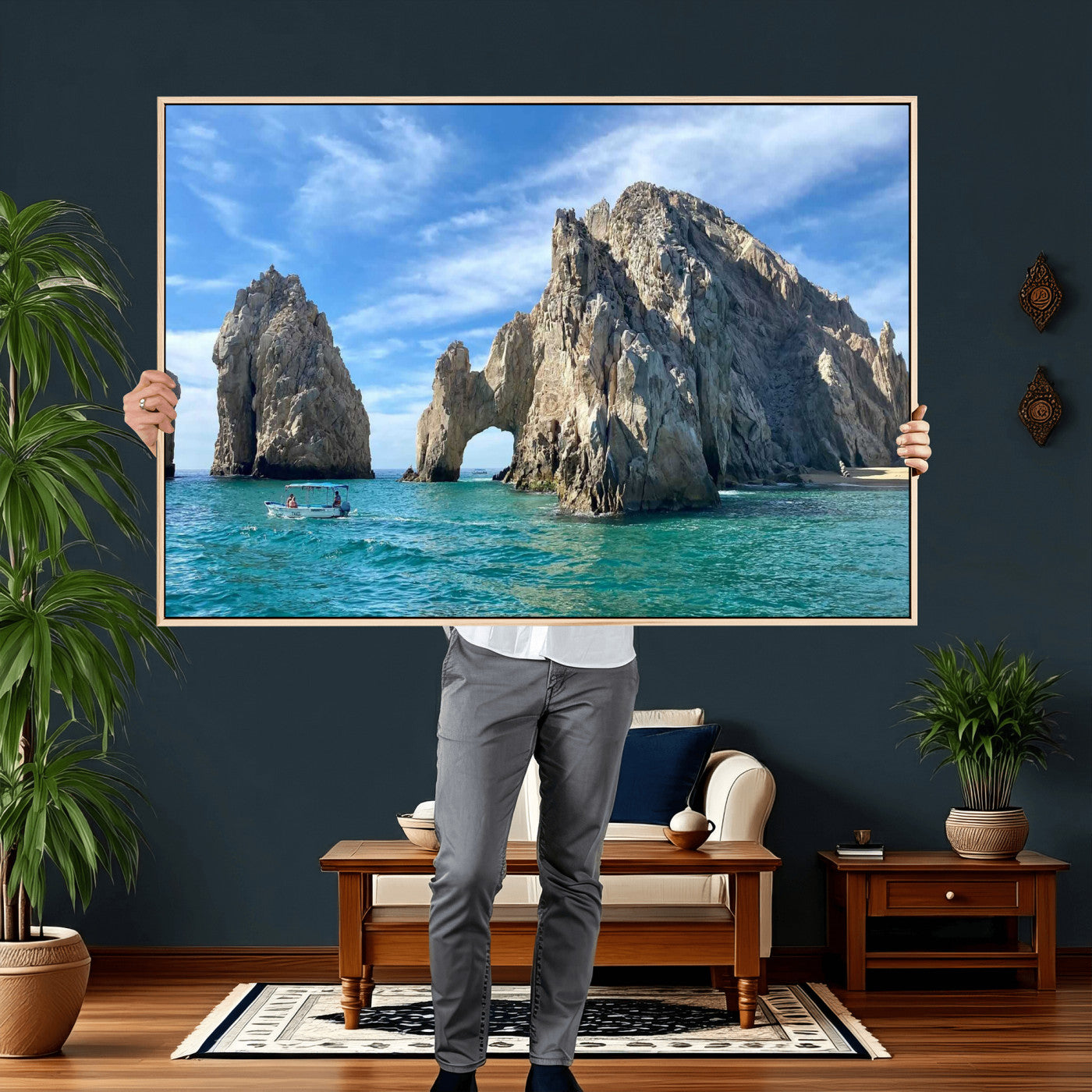 20946478-MGV-CV-36X24 - El Arco Cabo San Lucas Ocean Arch Wall Art Canvas Print, Baja California Rock Arch Seascape Canvas Print, Mexico Coastal Landmark Scenic Art Printing