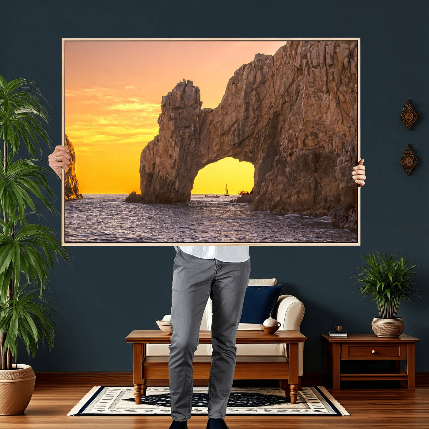 66414515-MGV-CV-36X24 - El Arco Cabo San Lucas Ocean Arch Wall Art Canvas Print, Baja California Rock Arch Seascape Canvas Print, Mexico Coastal Landmark Scenic Art Printing
