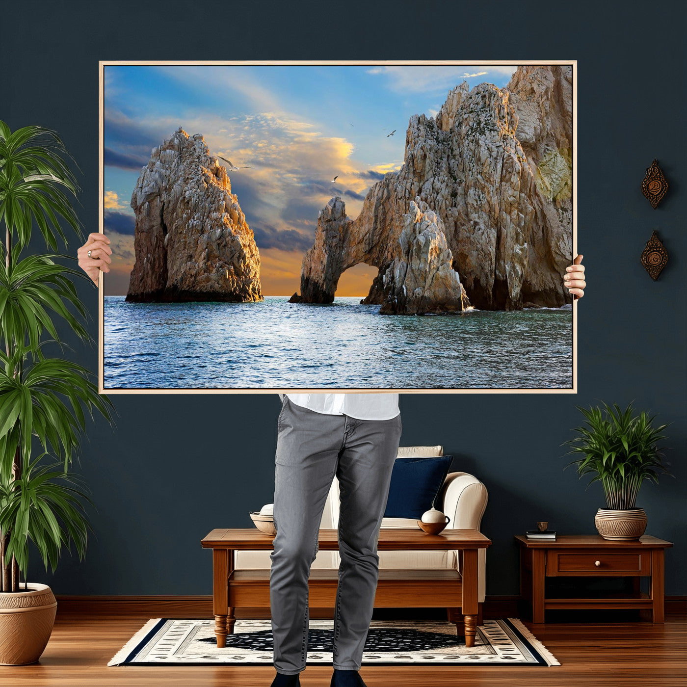 63505689-MGV-CV-36X24 - El Arco Cabo San Lucas Ocean Arch Wall Art Canvas Print, Baja California Rock Arch Seascape Canvas Print, Mexico Coastal Landmark Scenic Art Printing