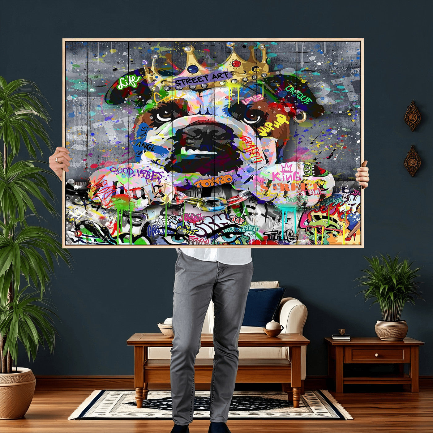 45209731-MGV-CV-36X24 - Dog Wall Decor for Teen Bedroom Decor - Graffiti Animal Canvas Wall Art for Teen Room Decor - Abstract Wall Painting Ready to Hang