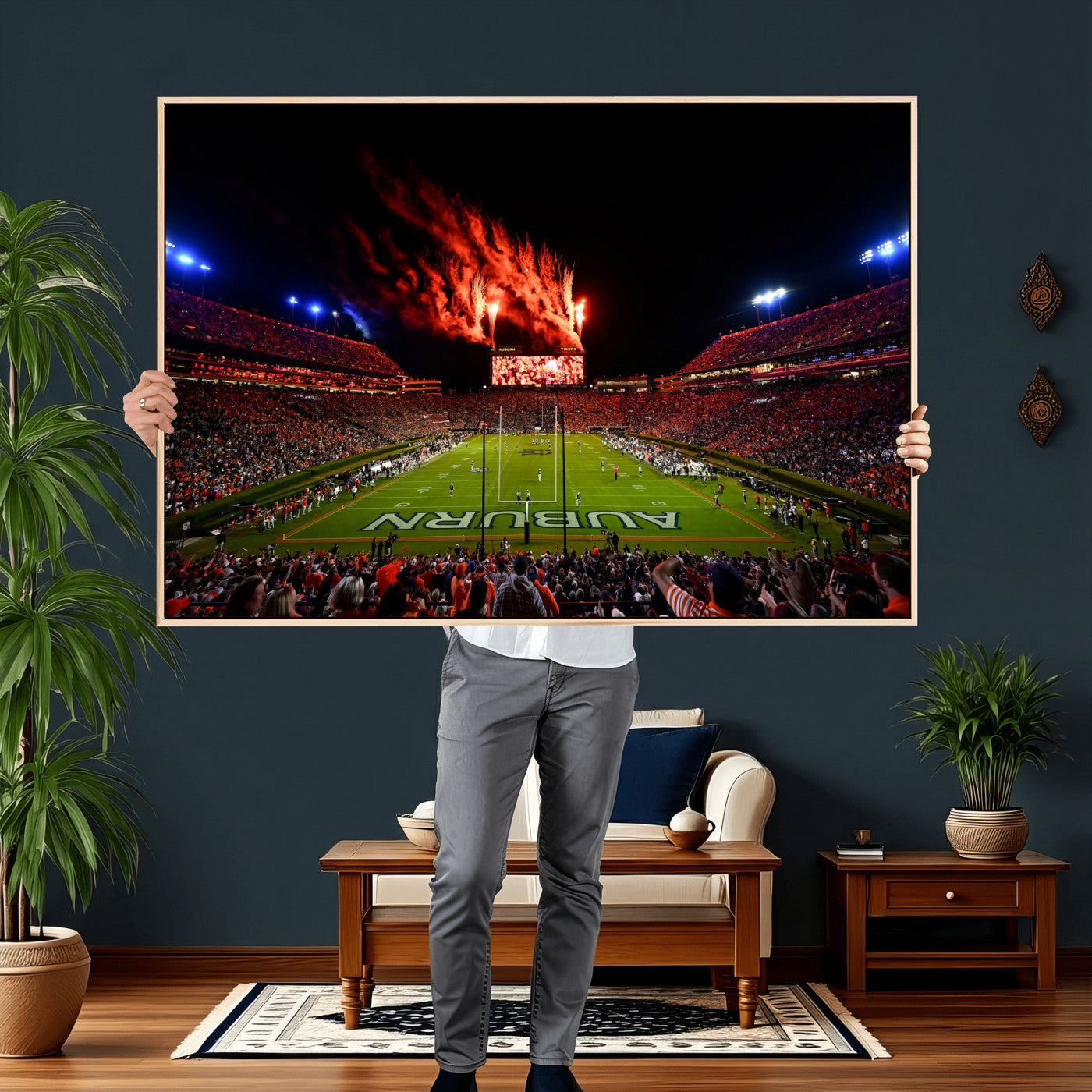 81918884-MGV-CV-36X24 - Auburn Stadium Wall Art Canvas Print, College Football Night Game Crowd, Jordan Hare Stadium Artwork