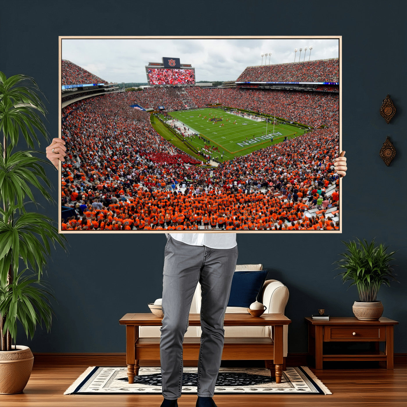 82562490-MGV-CV-36X24 - Auburn Stadium Sunset Wall Art Canvas Print, Jordan Hare Stadium Game Day Crowd, Auburn Tigers Football Artwork