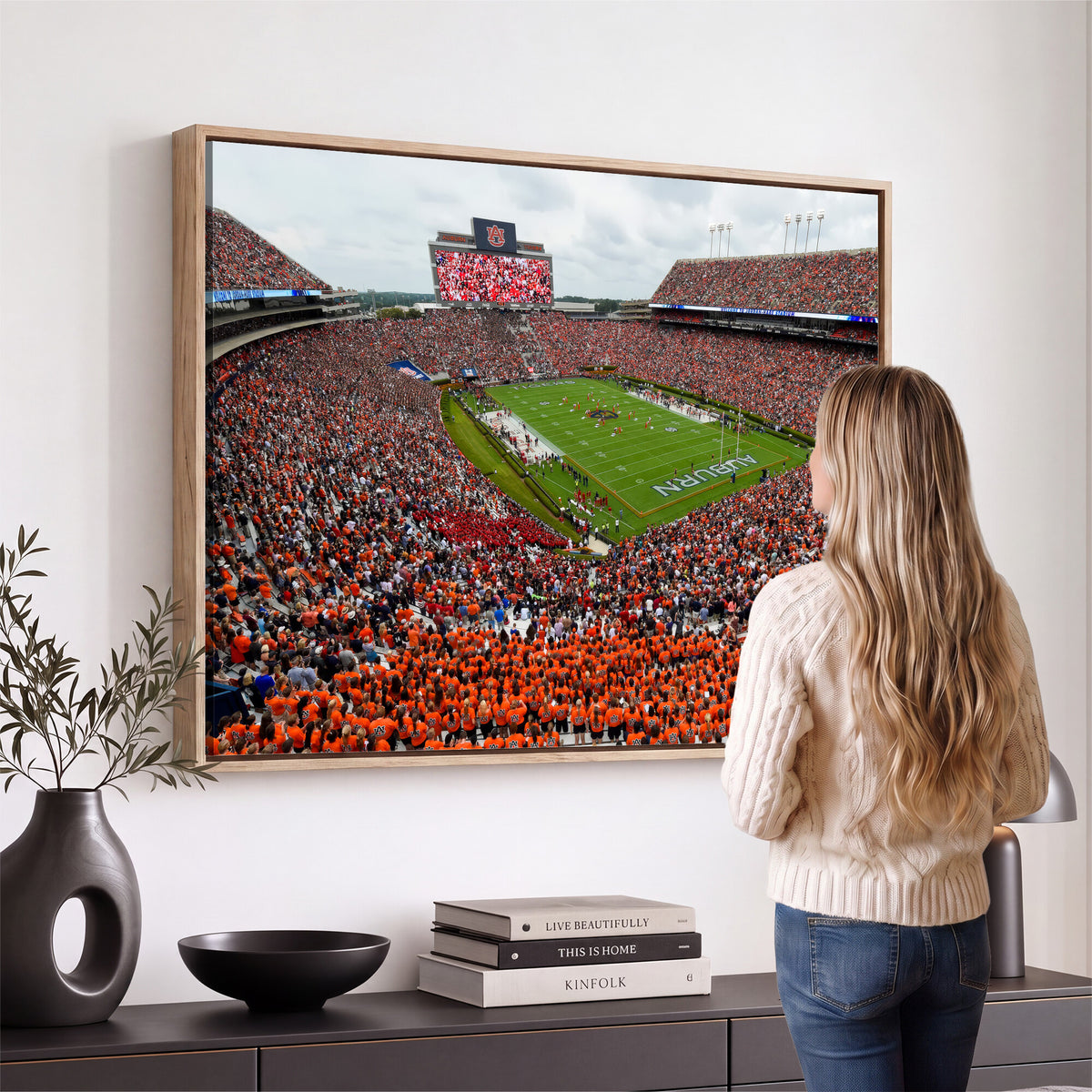 82562490-MGV-CV-36X24 - Auburn Stadium Sunset Wall Art Canvas Print, Jordan Hare Stadium Game Day Crowd, Auburn Tigers Football Artwork
