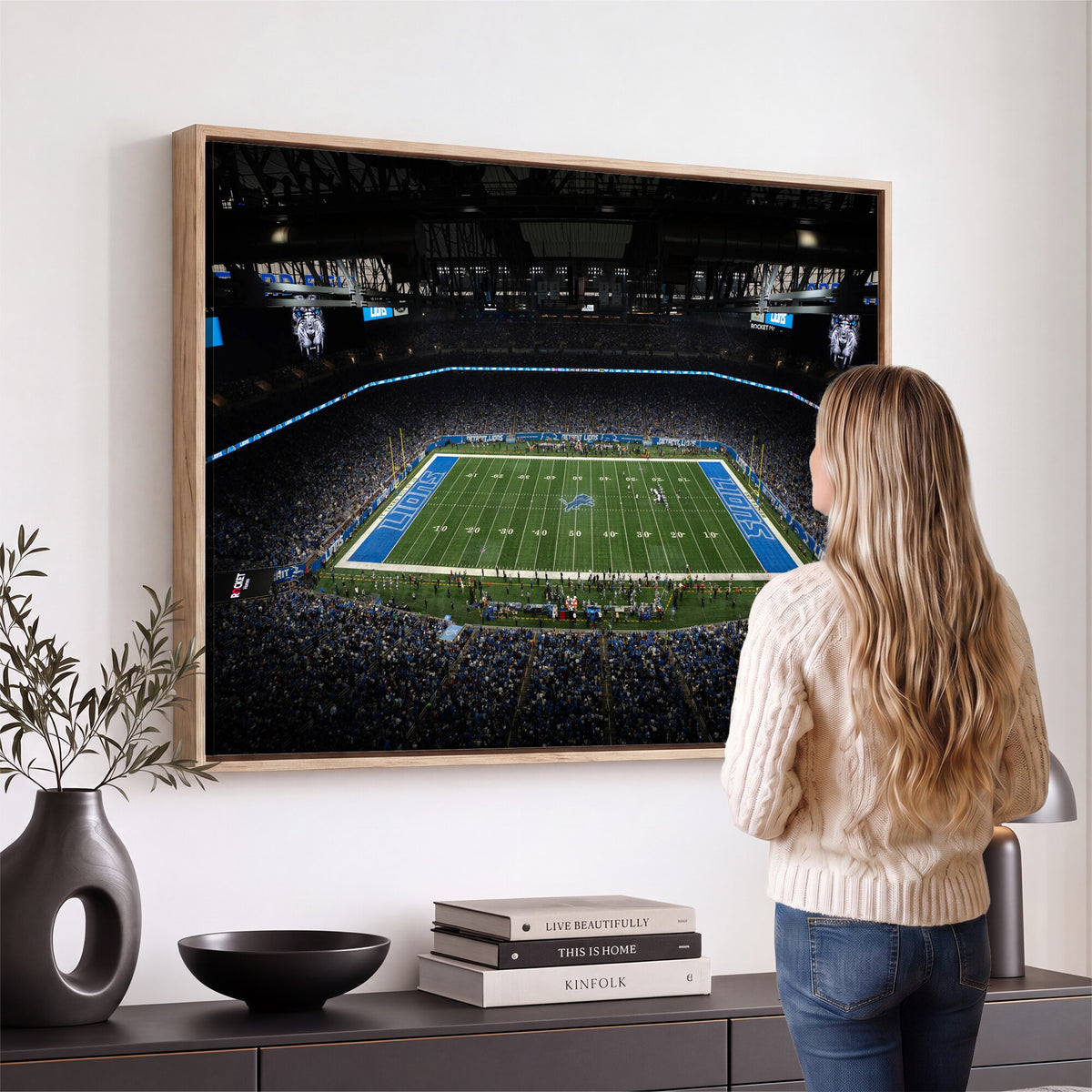 16709602-MGV-CV-36X24 - Detroit Lions Stadium Wall Art Canvas Print, Football Field Panorama