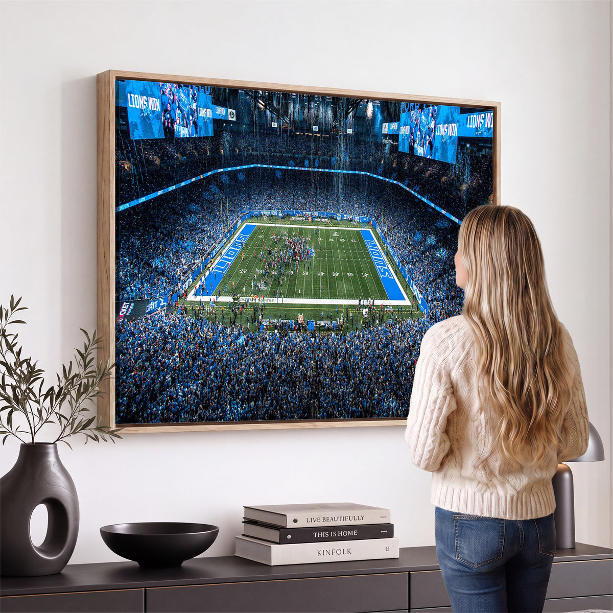 80882005-MGV-CV-36X24 - Detroit Lions Stadium Wall Art Canvas Print, Football Field Panorama