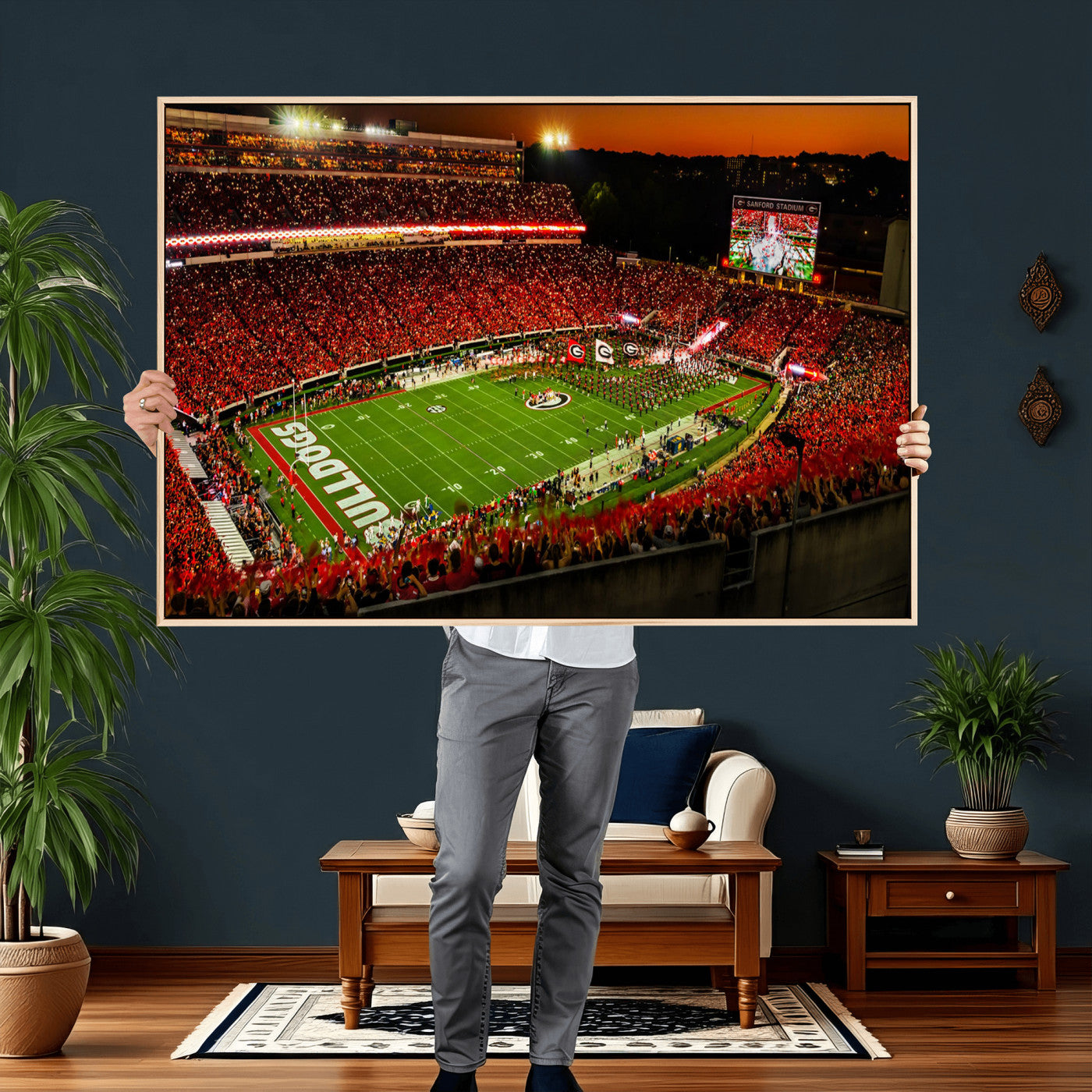 48894104-MGV-CV-36X24 - Georgia Bulldogs Stadium Wall Art Canvas Print, Sanford Stadium Night Game Panorama, College Football Crowd Wall Decor
