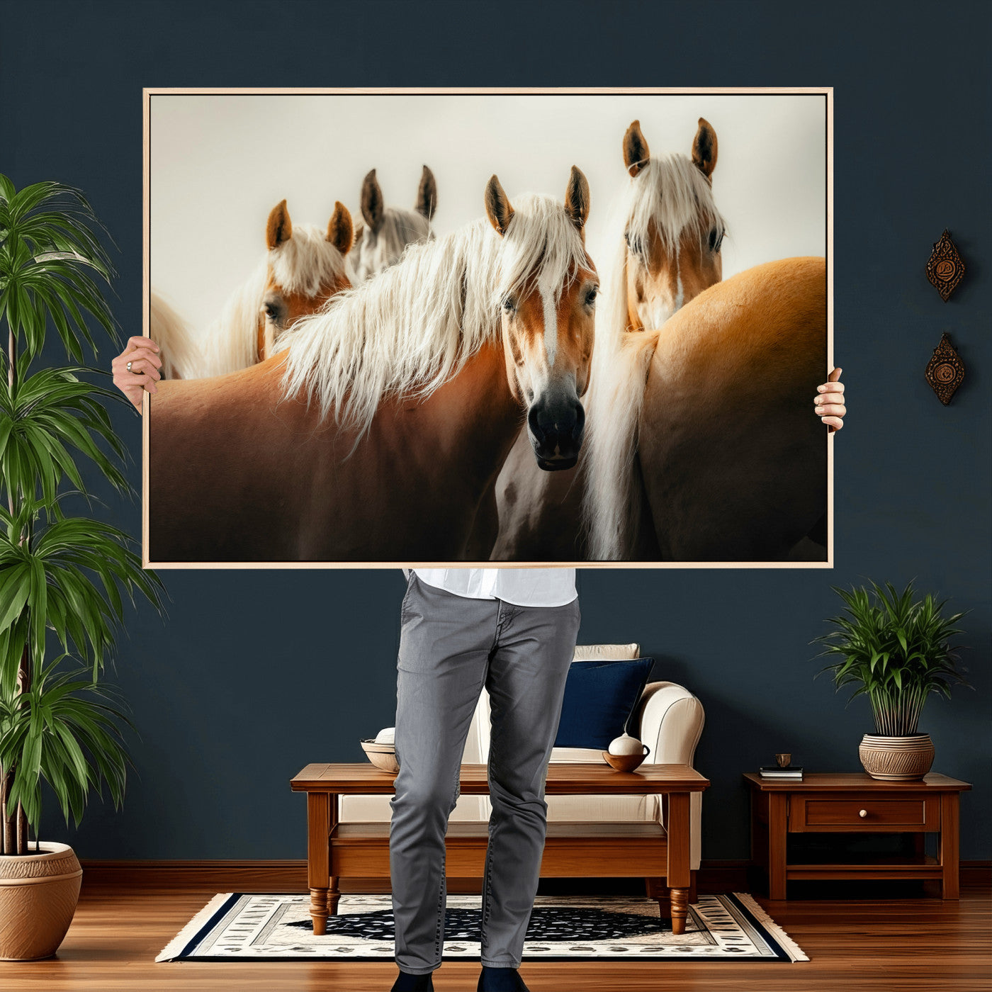 71904941-MGV-CV-36X24 - Wild Horse Herd Wall Art Canvas Print, Natural Horse Portrait Nature Wall Decor for Living Room and Office