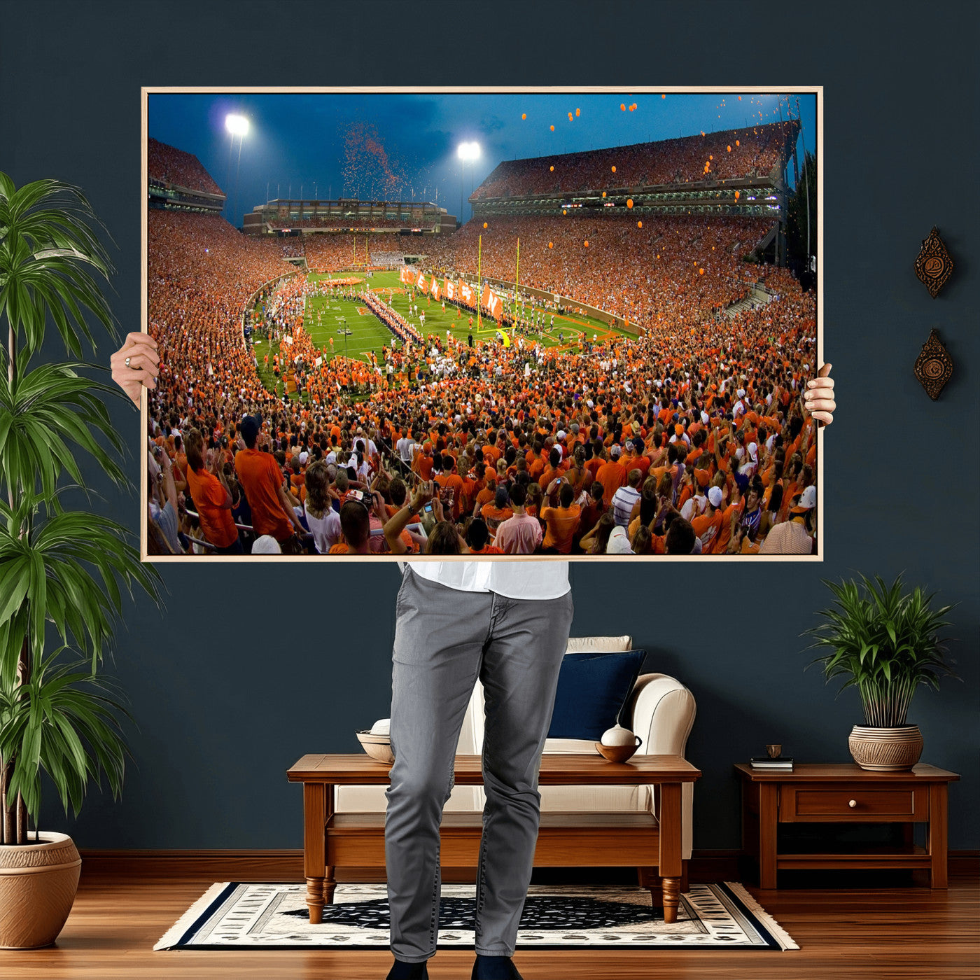 42850097-MGV-CV-36X24 - Clemson Tigers Memorial Stadium Wall Art Canvas Print, Death Valley Football Stadium Artwork, Packed Game Night Crowd Scene