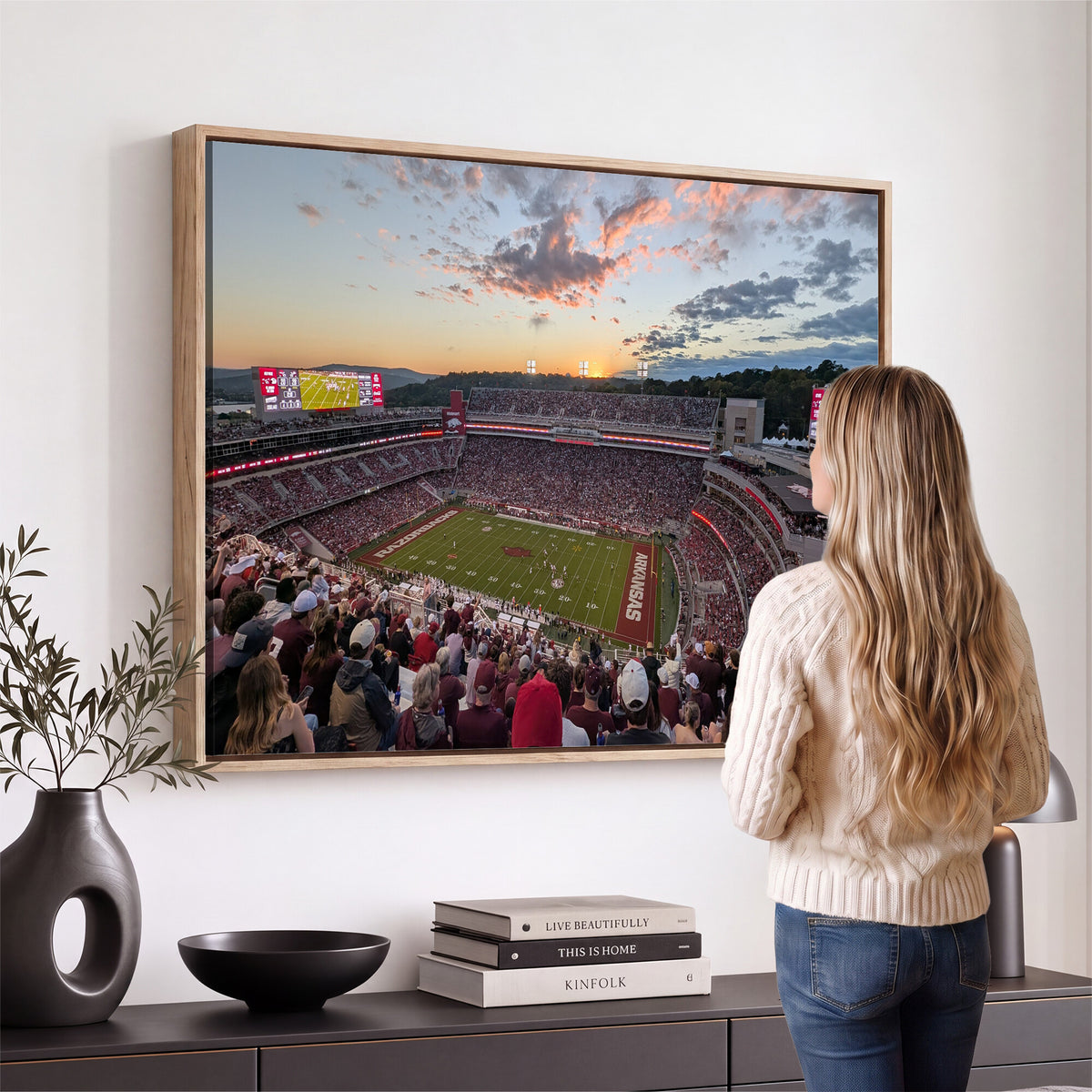 71837429-MGV-CV-36X24 - Donald W. Reynolds Razorback Stadium Wall Art Canvas Print – Arkansas Razorbacks Football Artwork for Home, Office, and Sports Room Decor