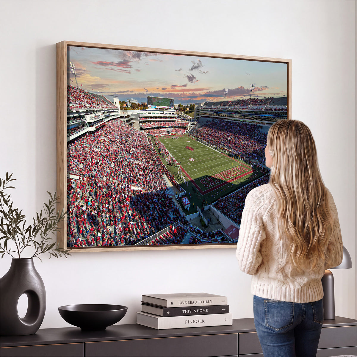 46571211-MGV-CV-36X24 - Donald W. Reynolds Razorback Stadium Wall Art Canvas Print – Arkansas Razorbacks Football Artwork for Home, Office, and Sports Room Decor