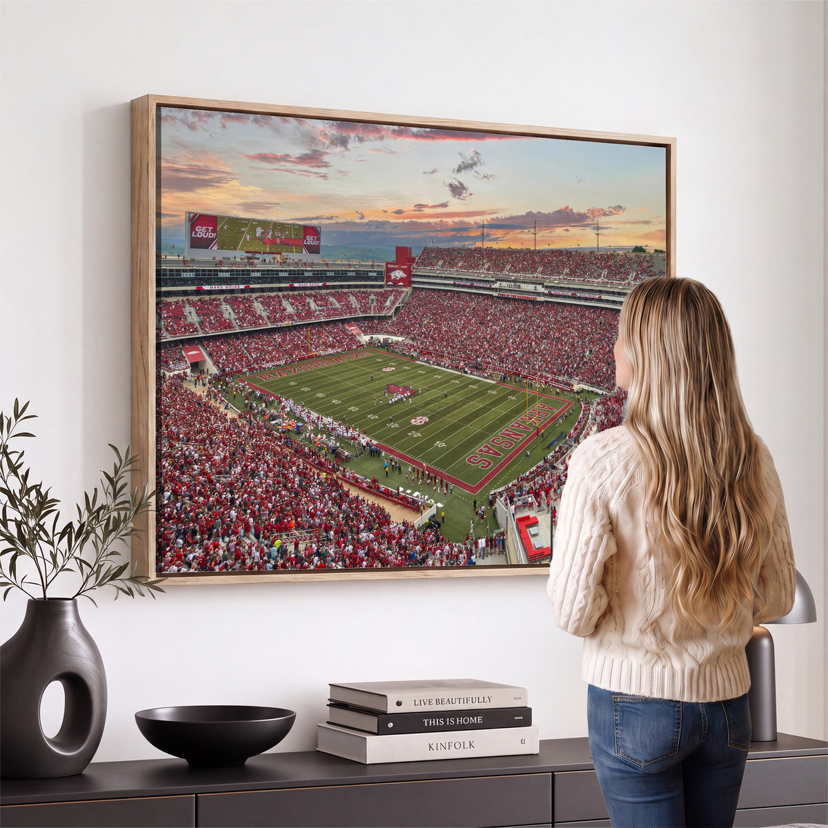 82233065-MGV-CV-36X24 - Donald W. Reynolds Razorback Stadium Wall Art Canvas Print – Arkansas Razorbacks Football Artwork for Home, Office, and Sports Room Decor