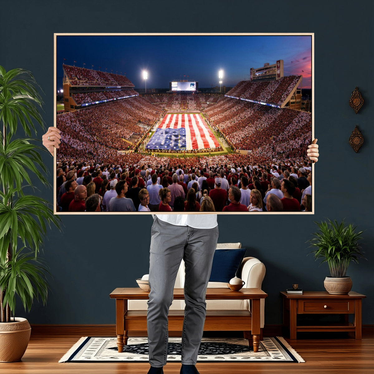 59917418-MGV-CV-36X24 - Oklahoma Memorial Stadium Wall Art Canvas Print | Oklahoma Sooners Football Artwork for Home, Office, and Sports Room Decor