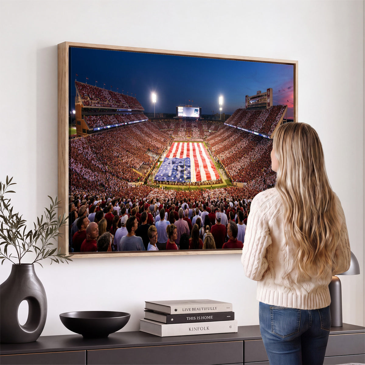 59917418-MGV-CV-36X24 - Oklahoma Memorial Stadium Wall Art Canvas Print | Oklahoma Sooners Football Artwork for Home, Office, and Sports Room Decor