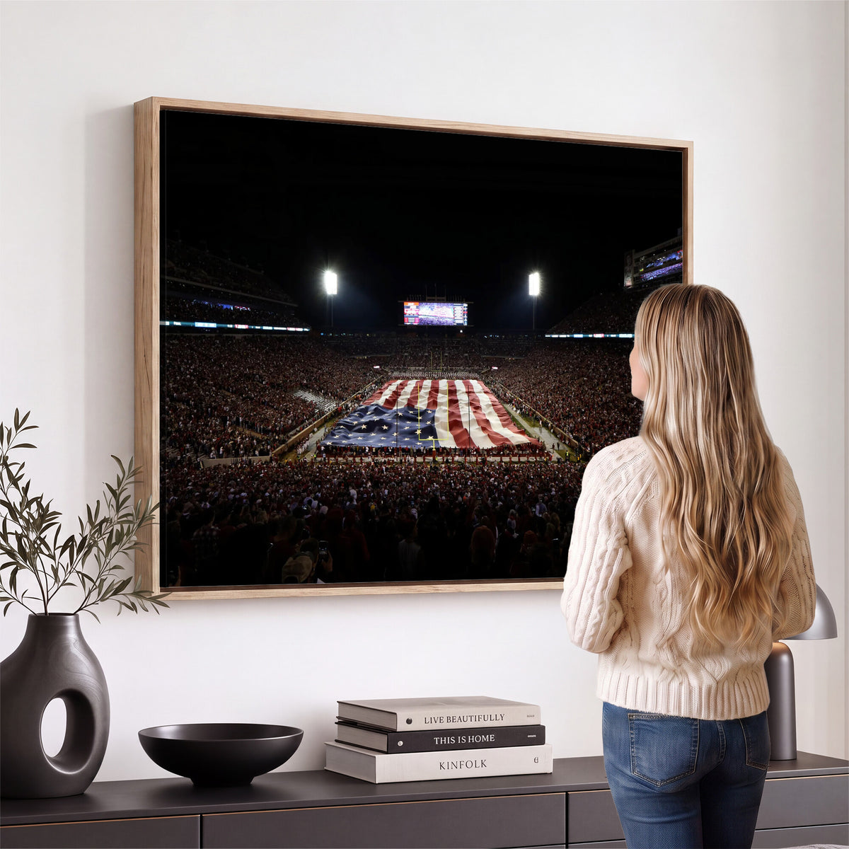 98418189-MGV-CV-36X24 - Oklahoma Memorial Stadium Wall Art Canvas Print – Oklahoma Sooners Football Artwork for Home, Office, and Sports Room Decor