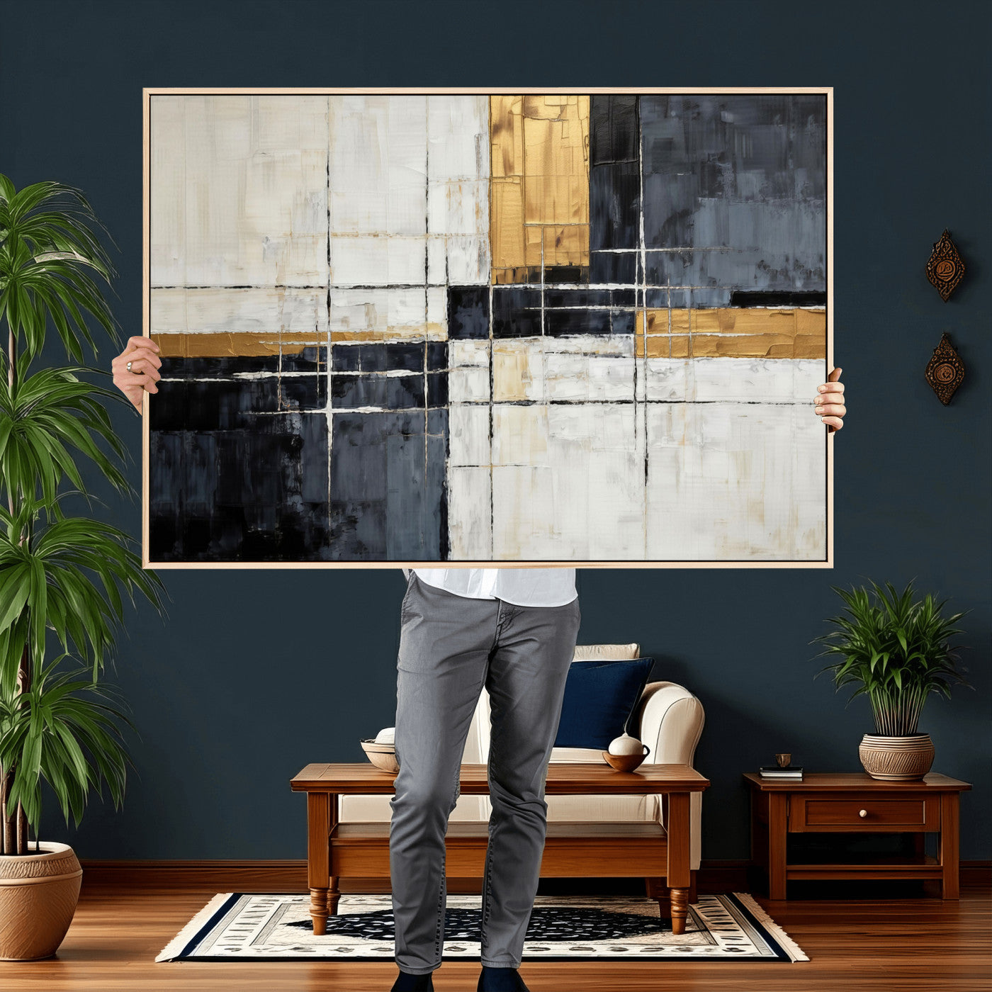 78975677-MGV-CV-36X24 - Gold Abstract Wall Art Canvas Print, Modern Luxury Geometric Painting Wall Decor for Living Room and Office