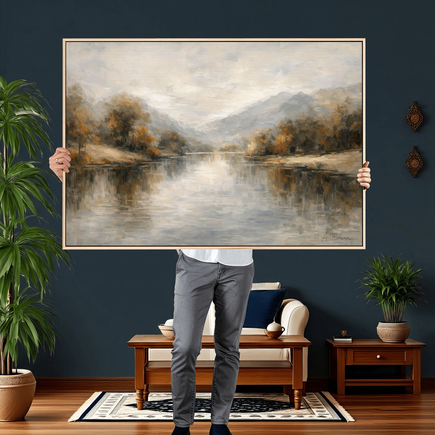 62194542-MGV-CV-36X24 - Abstract Landscape Wall Art Canvas Print, Modern Lake Printing Wall Decor for Contemporary Interiors