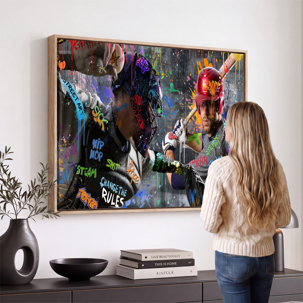 19634994-MGV-CV-36X24 - Graffiti Baseball Player Street Art Wall Art Canvas Print