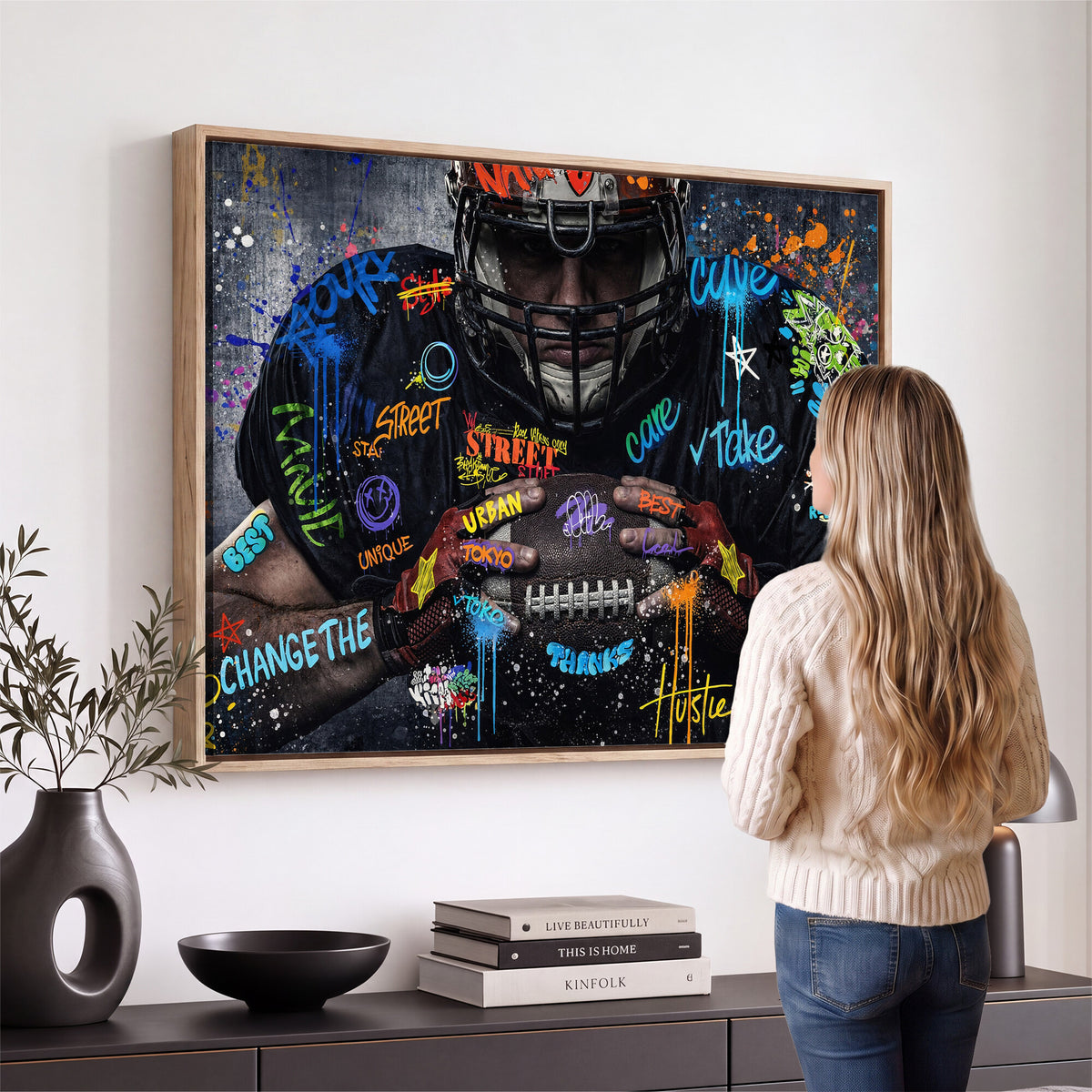 55267256-MGV-CV-36X24 - Graffiti American Football Player Street Art Wall Art Canvas Print