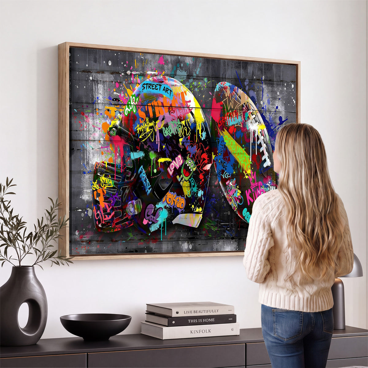 80540773-MGV-CV-36X24 - Graffiti American Football Helmet Street Art Wall Art Canvas Print