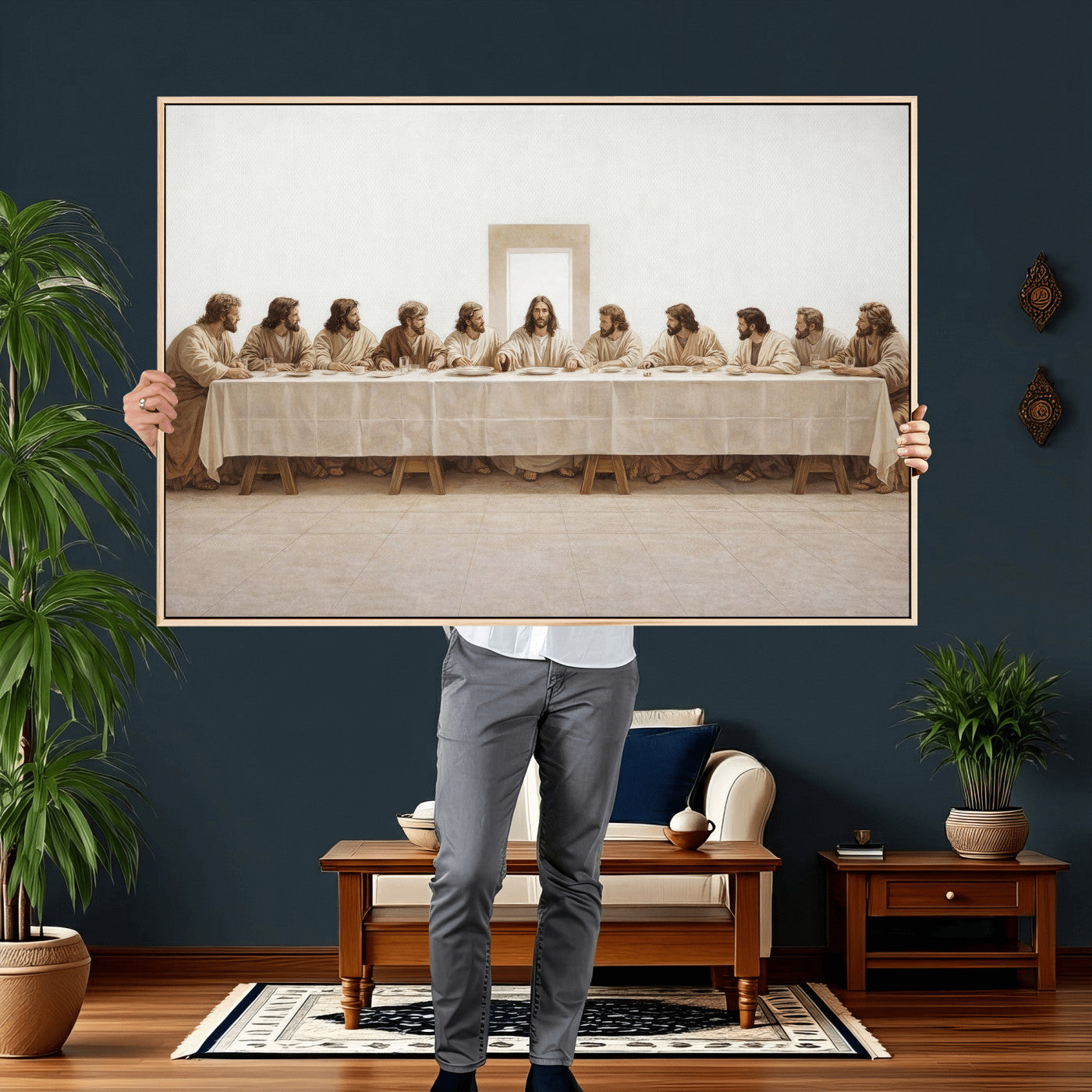 76380069-MGV-CV-36X24 - The Last Supper Wall Art Canvas Print, Jesus Christ Biblical Scene Canvas Print, Christian Religious Artwork for Church Living Room Decor