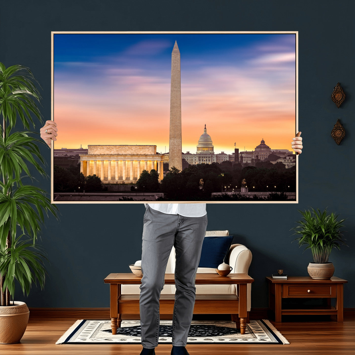 72704063-MGV-CV-36X24 - Washington DC Skyline Wall Art Canvas Print – Lincoln Memorial, Washington Monument & Capitol Artwork Print