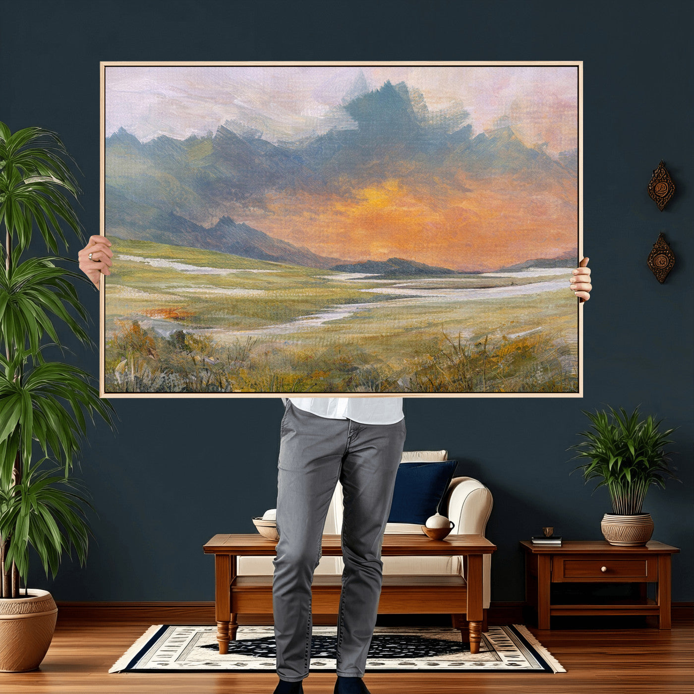 39892091-MGV-CV-36X24 - Mountain Sunset Wall Art Canvas Print Vintage Landscape Panorama Rustic Nature Decor
