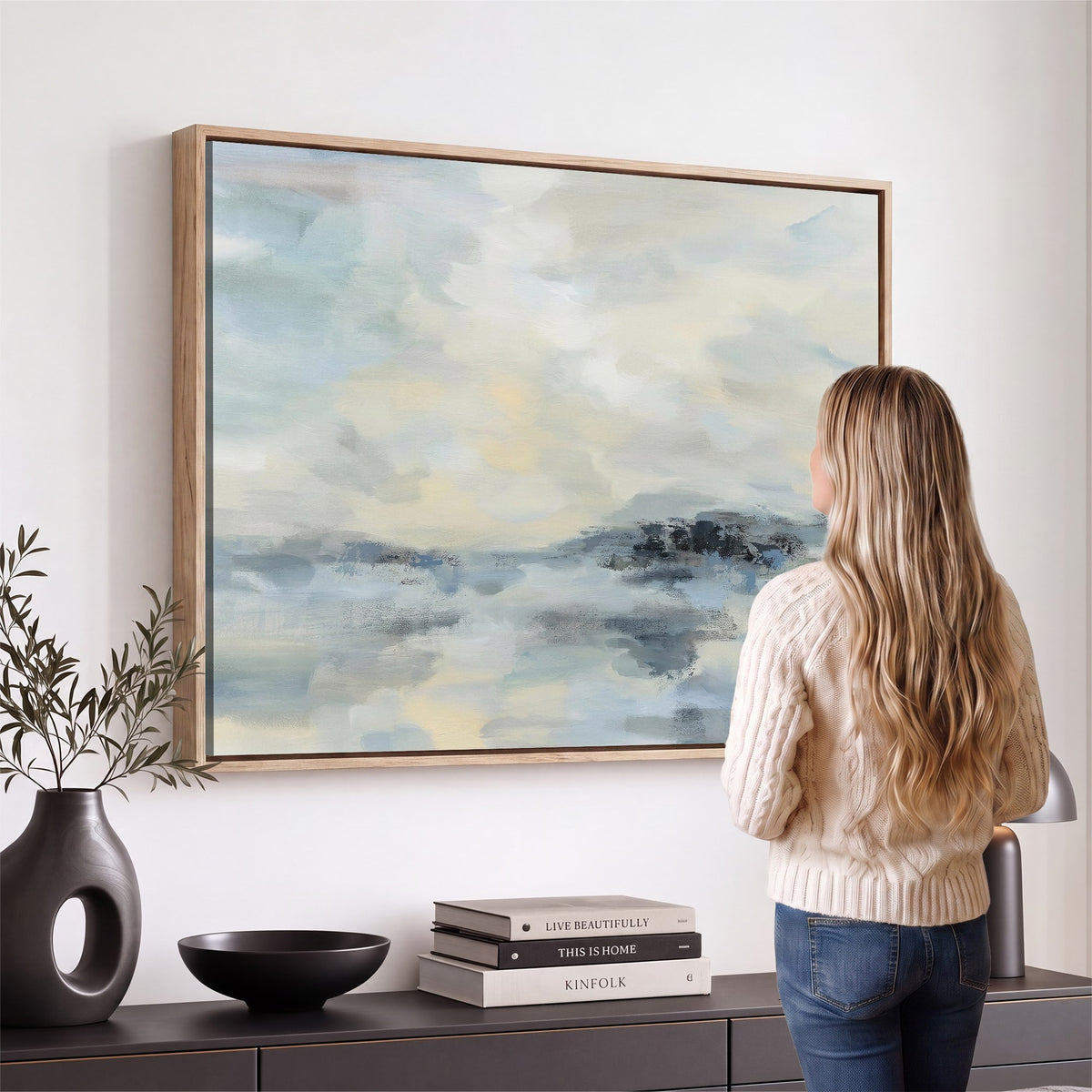 Abstract Coastal Landscape Wall Art Canvas Print | Soft Blue Gray Minimalist Art
